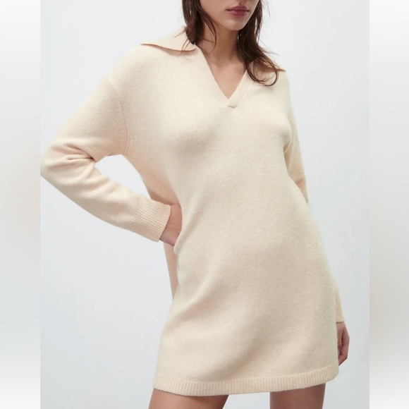 NWT ZARA CREAM POLO COLLAR KNIT DRESS (3653) - Picture 5 of 12